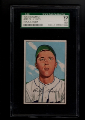 1952 Bowman #240 Billy Loes Rookie High Number SGC 70 EX+ 5.5  BROOKLYN DODGERS